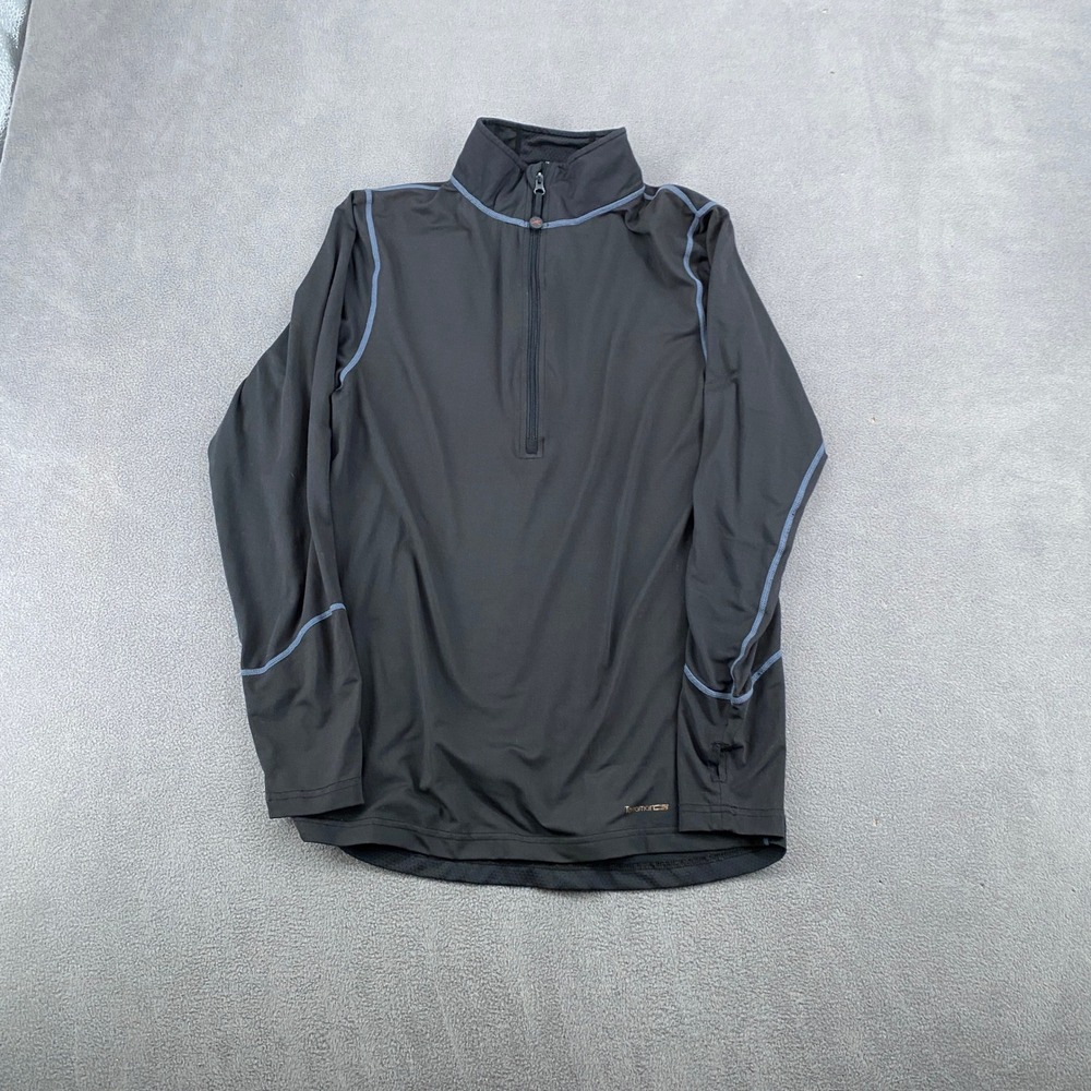 Terramar Mens 1/4 Zip Pullover Base Layer Athletic Top Black Grey Stitching